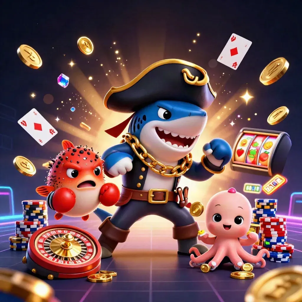 Squalo pirata, pesce palla e polpo baby tra monete d’oro e luci neon.